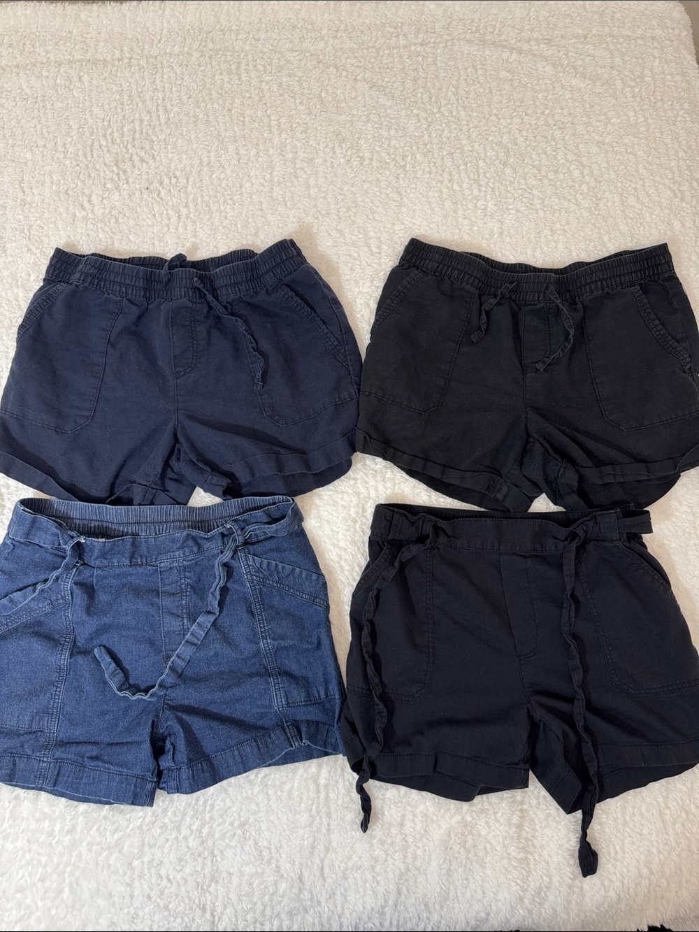 Casual Drawstring Waist Shorts - Navy & Black 4 pairs